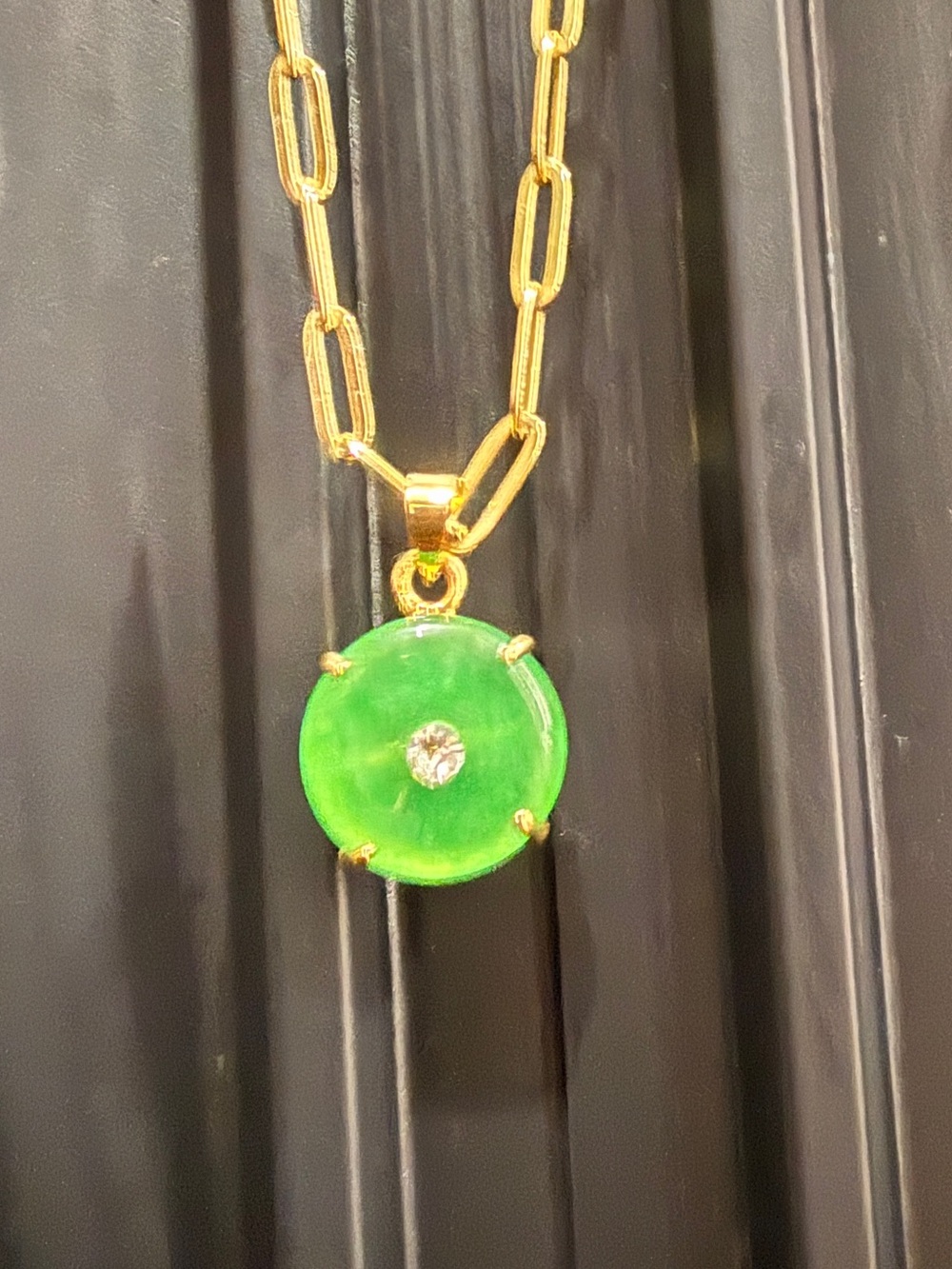 925 and 14 karat gold paper link chain with Jade pendant